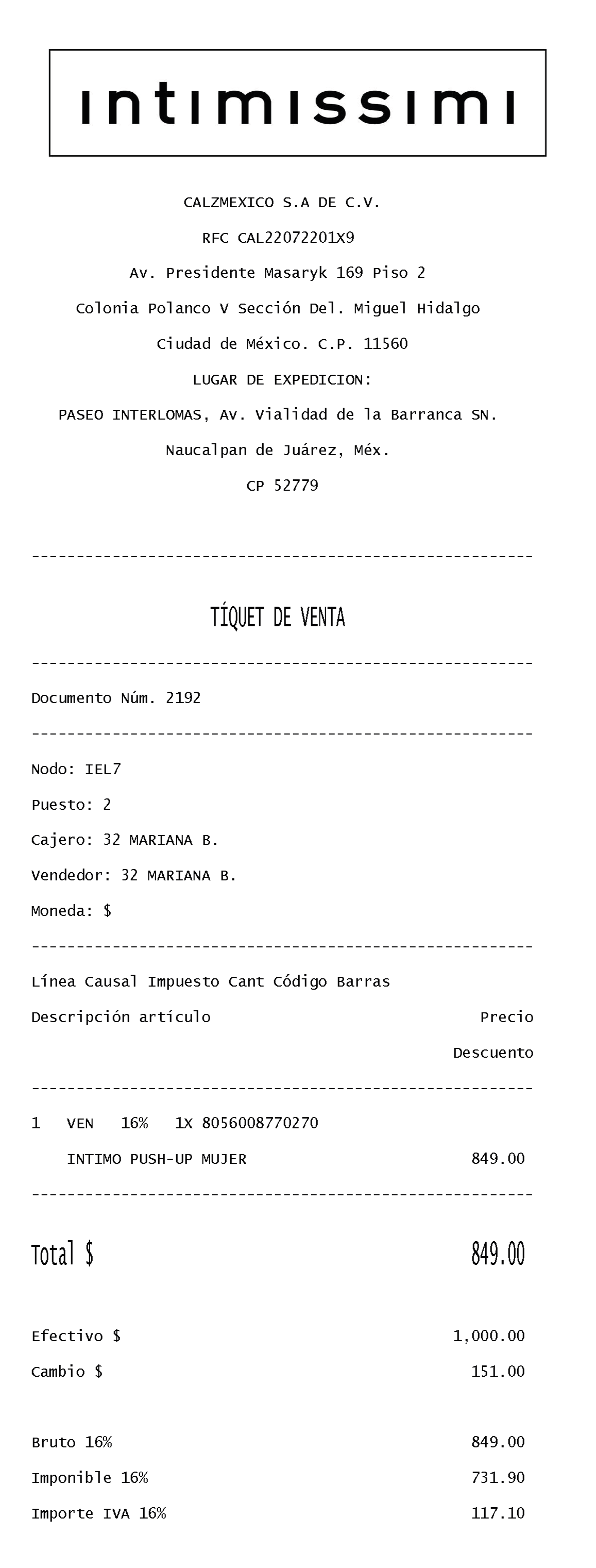 Ejemplo de ticket impreso
